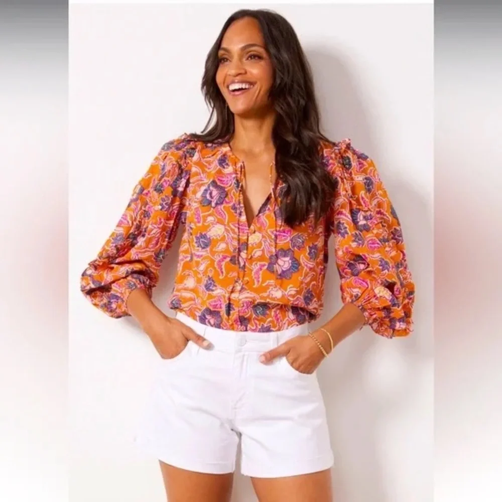 Cleobella Talia Ruffle Sleeve Floral Blouse in Tropique Sz S